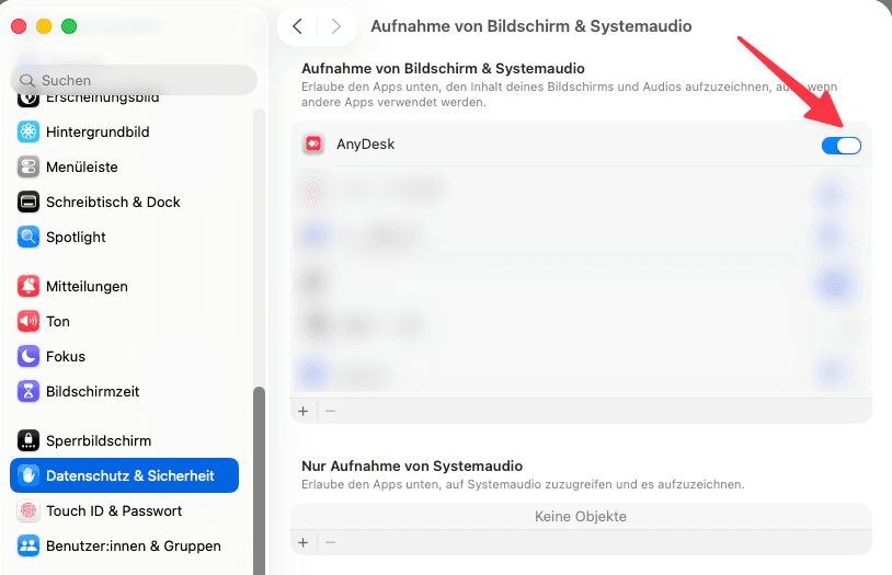 Bildschirmaufnahme → AnyDesk aktiv