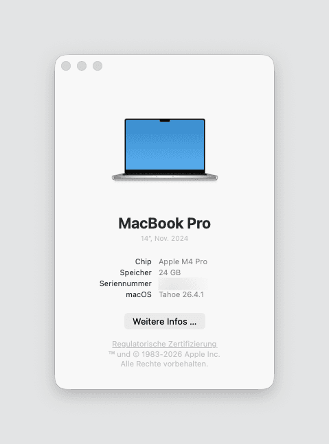 „Über diesen Mac" – Chip-Anzeige (hier: Apple Silicon)
