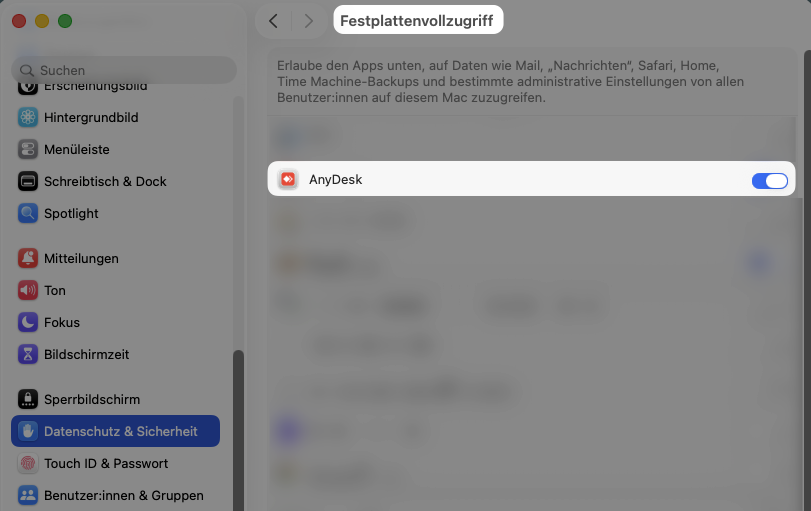 Festplattenvollzugriff → AnyDesk aktiv