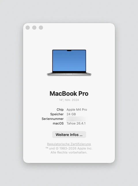 „Über diesen Mac" – Chip-Anzeige (hier: Apple Silicon)