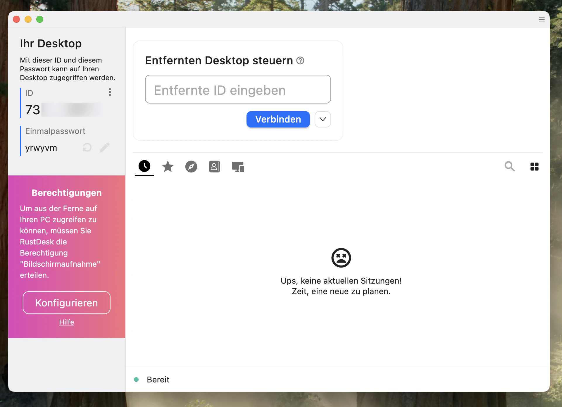 RustDesk Hauptfenster mit ID-Anzeige